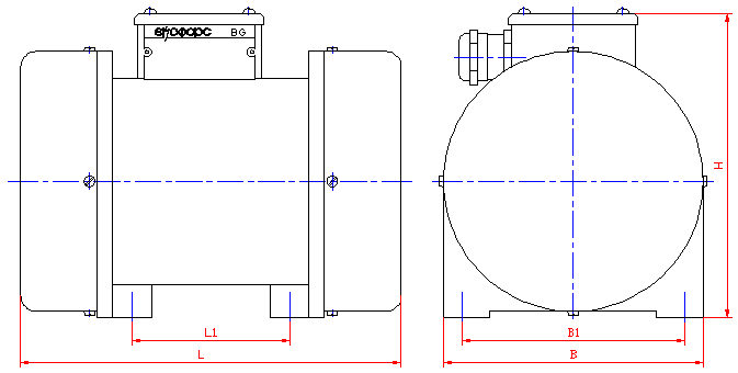 вибрационен двигател - габаритни и монтажни размери